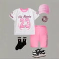 thumbnail image 5 of FYDUU Girls Summer Outfits 2 Piece Short Sleeve T Shirts Top And Shorts Casual Playwear Soft Comfortable Daily Wear Toddler Kids Clothes 9-10 Years, 5 of 7