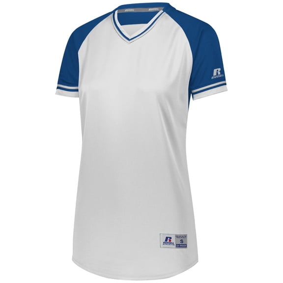LADIES CLASSIC V-NECK JERSEY - L / WHITE/ROYAL/WHITE by RUSSELL