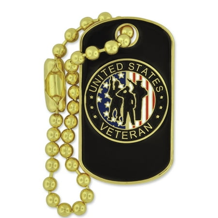 PinMart's Patriotic Veteran Dog Tag Key Chain Enamel lapel Pin