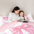 thumbnail image 4 of jejeloiu Letter S Monogrammed 7-Piece Bedding Comforter Set,Kawaii Cute Bowtie King Bedding Sets,Pink Bowknot Ribbon Bed Sheets For Girls,Microfiber Room Decorative Reversible, 4 of 8