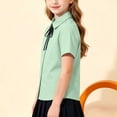 thumbnail image 5 of Fancifize Lapel Button Shirts for Girls Casual Short Sleeve School Uniform Blouses with Tie Kids Preppy Look Tops, 5 of 6