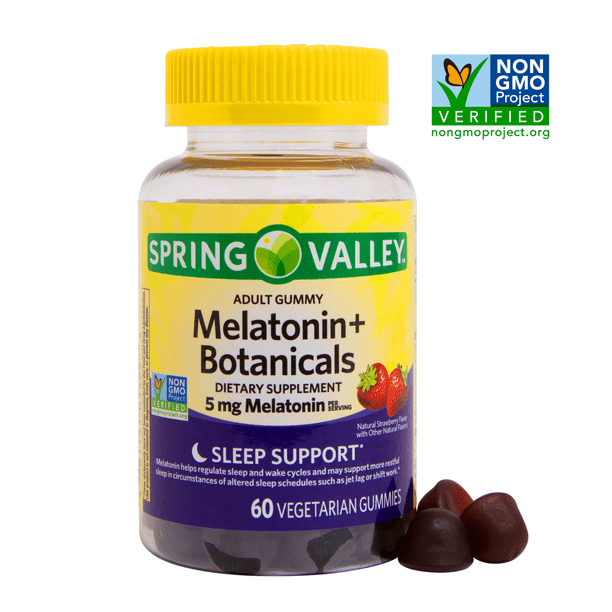 Spring Valley Melatonin + Botanicals Vegetarian Gummies, 5 mg, 60 Count ...