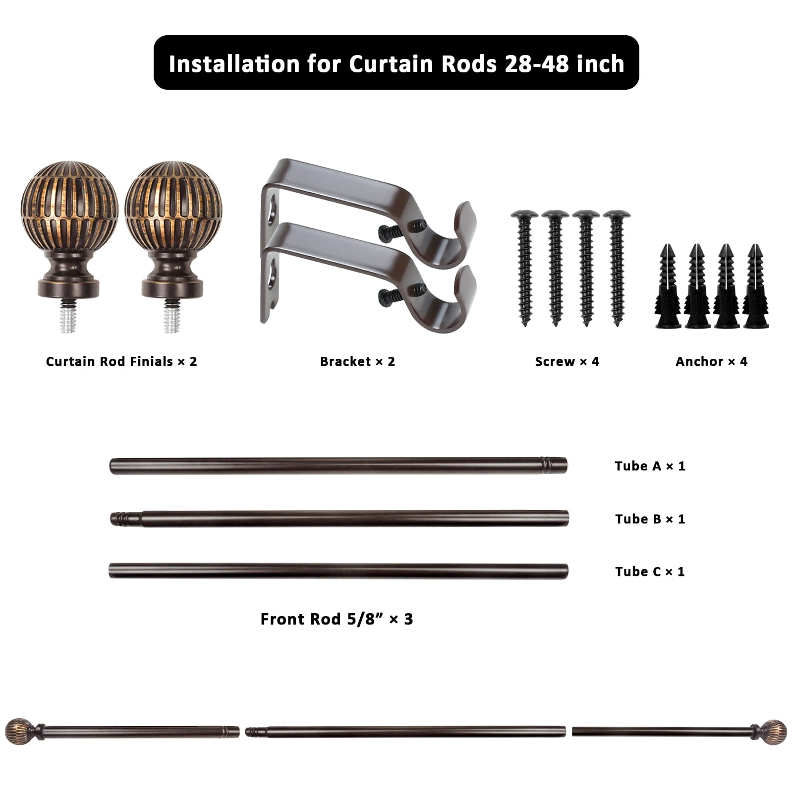 Urbanest 5/8" Single Telescoping Curtain Rod with Volle Finials, Bronze Gold, 28"-48"