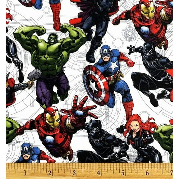 1/2 Yard - Marvel Avengers Super Heros on Gray Cotton Fabric - Thor Black Panther Black Widow Captain America (Great for Quilting, Sewing, Craft Projects, Throw Pillows & More) 1/2 Yard X 44" Wide