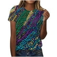 thumbnail image 2 of Cadancy Womens Mardi Gras Shirt Short Sleeve Holiday Funny Graphic Crewneck Pullover Tee Shirts Trendy Casual Rave Party Carnival Outfits Loose Fit Blouse, 2 of 5