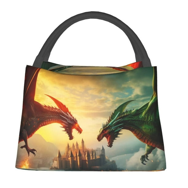 Easygdp Castle Red Green Sky Dragon Bolsa de Almuerzo Insulada Reutilizable, Bolsa de Mano y Bandolera para Oficina, Trabajo, Viajes