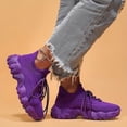 thumbnail image 2 of Platform Sneakers for Women Stretch Knitted Slip on Chunky Tennis Shoes Casual Cushioning Lace up Running Athletic Shoes Dark Purple Size 5.5, 2 of 6
