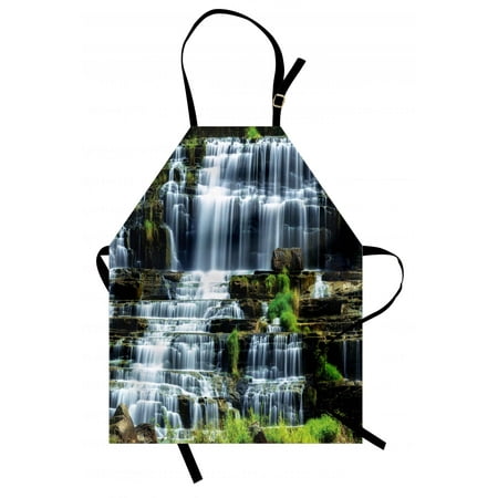 - Rainforest Apron Waterfall in the Middle of Tropical Jungle Natural Scenery Countryside Style, Unisex Kitchen Bib Apron with Adjustable Neck for Cooking Baking Gardening, Green White, by Ambesonne