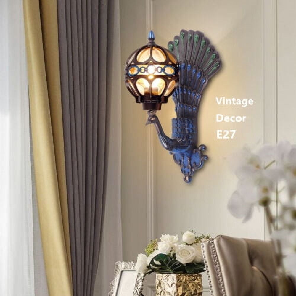 Antique Vintage Peacock Wall Light Waterproof Fixture Wall Sconce Porch Lamp for Living Room
