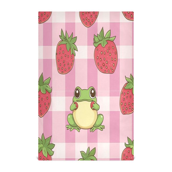 WOBOGO Strawberry Frog Pattern Kitchen Towel 1 Piece Large Cotton Dishcloth Premium Absorbency Set with Hanging Loop