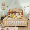 thumbnail image 2 of Bellemave Full Size Montessori Bed with Bookcase,Wooden Floor Bed with Fence Rails and Door, Full Playhouse Beds with Storage Headboards, No Box Spring Needed (Natural), 2 of 8