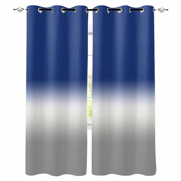 Navy Blue Gray Ombre Blackout Curtains for Bedroom/Living Room, Thermal Insulated Kitchen Curtains, Modern Abstract Art Gradient Grommet Darkening Window Treatment Drapes 52"x63"x2
