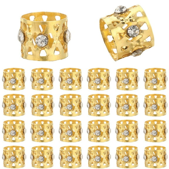 1 Box 50Pcs Gold Hair Accessories - Dreadlock Beads Braid Rings Clips Cuffs Rhinestone Spiral Coils for Women