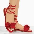 thumbnail image 1 of Sandalias de tacón plano con punta redonda y volantes de color liso para mujer, zapatos romanos Wmkox8yii nm10821, 1 of 8