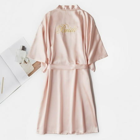 

MRULIC intimates for women Women s Soild Satin Sleepwear Pajamas Bathrobe Nightgown For Bride Wedding Party Pink + XL