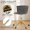 thumbnail image 5 of Velvet Desk Chair, Modern Office Chair with Wheels, Home Swivel Vanity Armchair with Woven Back Comfy Height Adjustable Seat Sturdy Golden Metal Rolling Base for Makeup Bedroom, Light Grey, 5 of 18