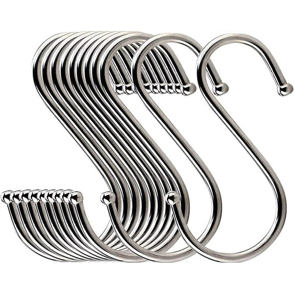 S Hooks for Hanging, Stainless Steel S Shaped S Hooks,Heavy Duty S Hooks Hanging Hooks for Hanging Plants, Clothes, Pot, Pan, Cups(Silver,6 Pack)