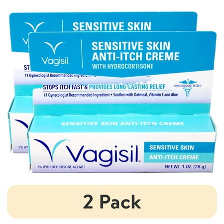(2 pack) Vagisil Sensitive Skin Anti-Itch Cream for Women, with Hydrocortisone, Helps relieve Yeast Infection Irritation, Soothes & Cools, 1oz