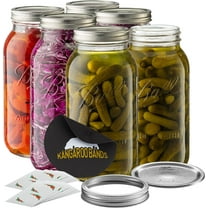 Ball Wide Mouth 64 oz half gallon mason Jars with Lids and Bands 6-Pack bundled With, KangarooBands Jar Opener, and Package Of Jar Labels Canning, Fermenting, Pickling, DIY Decors Projects