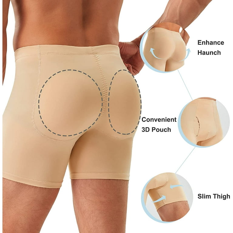 Molutan Mens Padded Boxer Briefs Shapewear Abdominal Compression Shorts  Tummy Control Butt Lifter Underwear(Beige, 2XL) 
