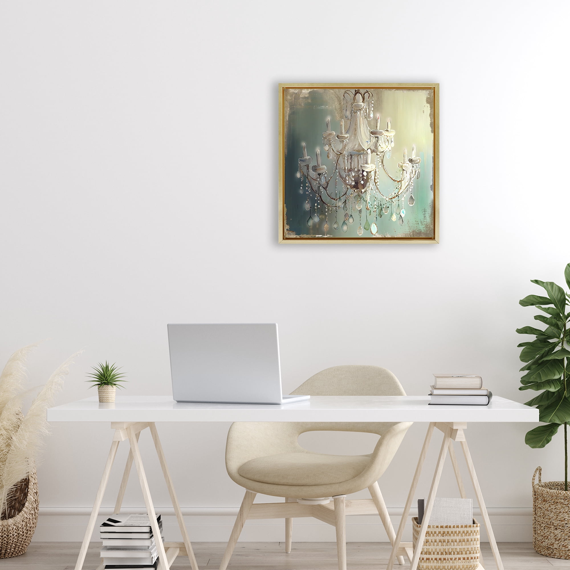 Vintage Illumine Chandelier Gold Framed Floater Canvas Wall Art, design by Sasha