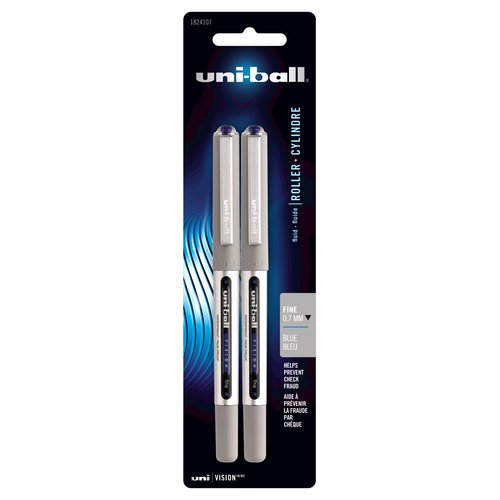 uniball Vision Rollerball Pens Fine Point (0.7mm) Blue 2 Count