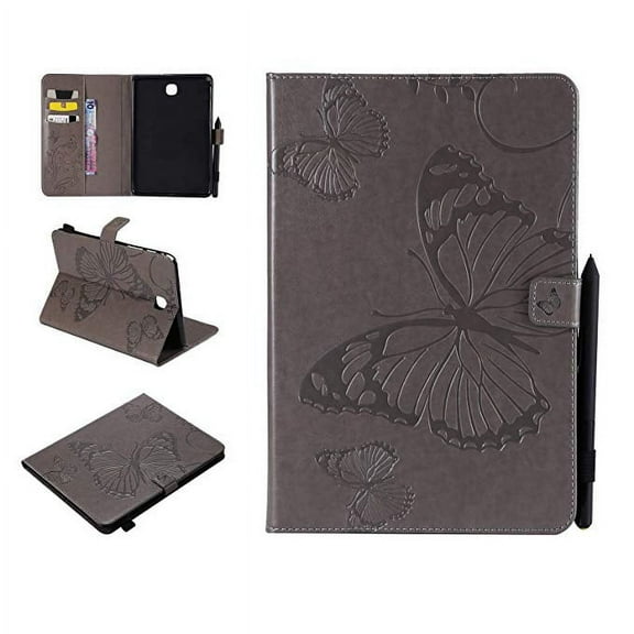 Galaxy Tab A 8.0-inch SM-T350/ SM-P350 Case, Allytech Embossed with Butterfly Series Folio Stand Wallet Case with Cards/Cash Holder for Samsung Galaxy Tab A 8.0" Tablet(SM-T350/ P350), Gray
