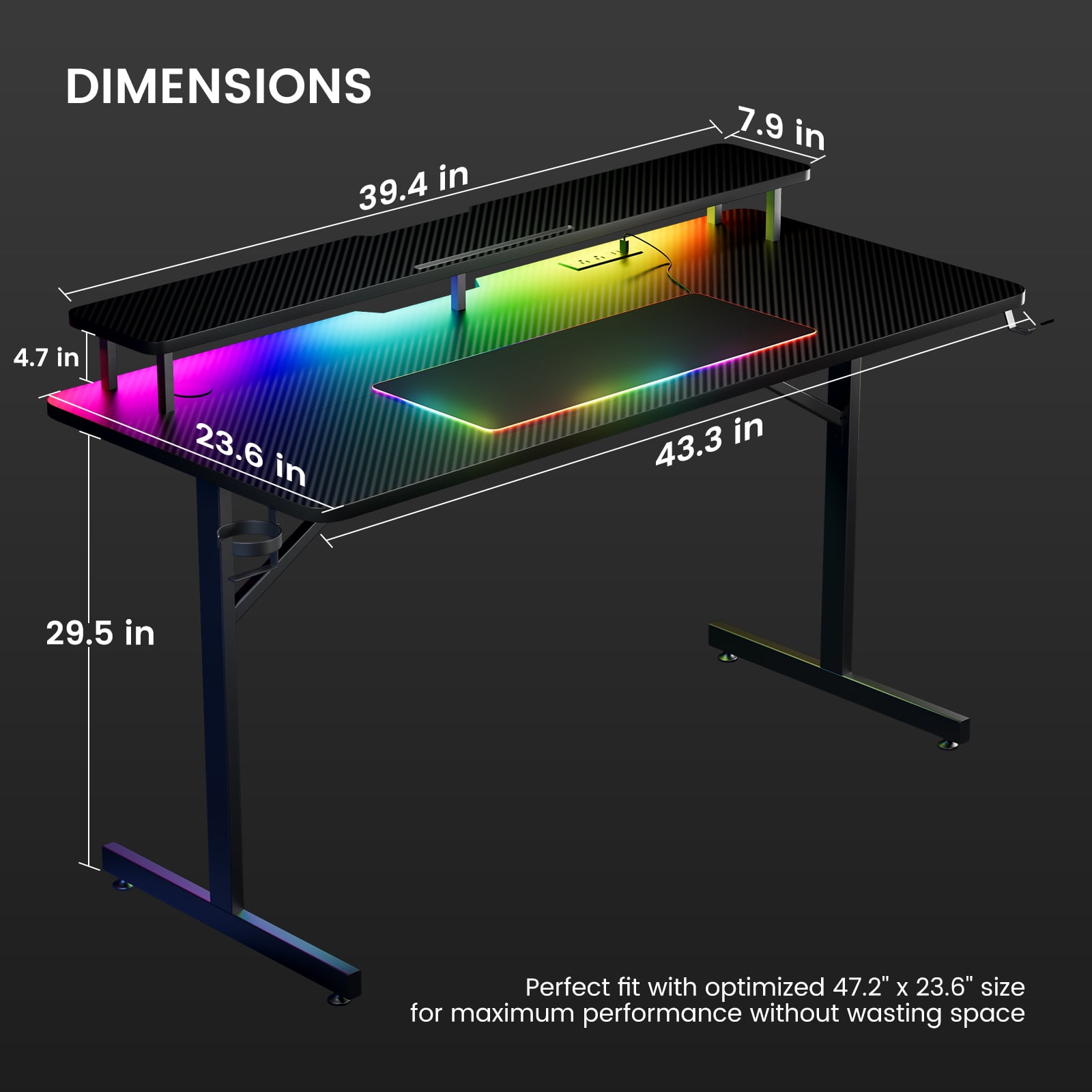 GTRACING Lumina Elite LED Gaming Desk with USB and Power Outlets
