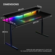 GTRACING Lumina Elite LED Gaming Desk with USB and Power Outlets, for Home and Office, Monitor Stand and Wireless Charging, Black