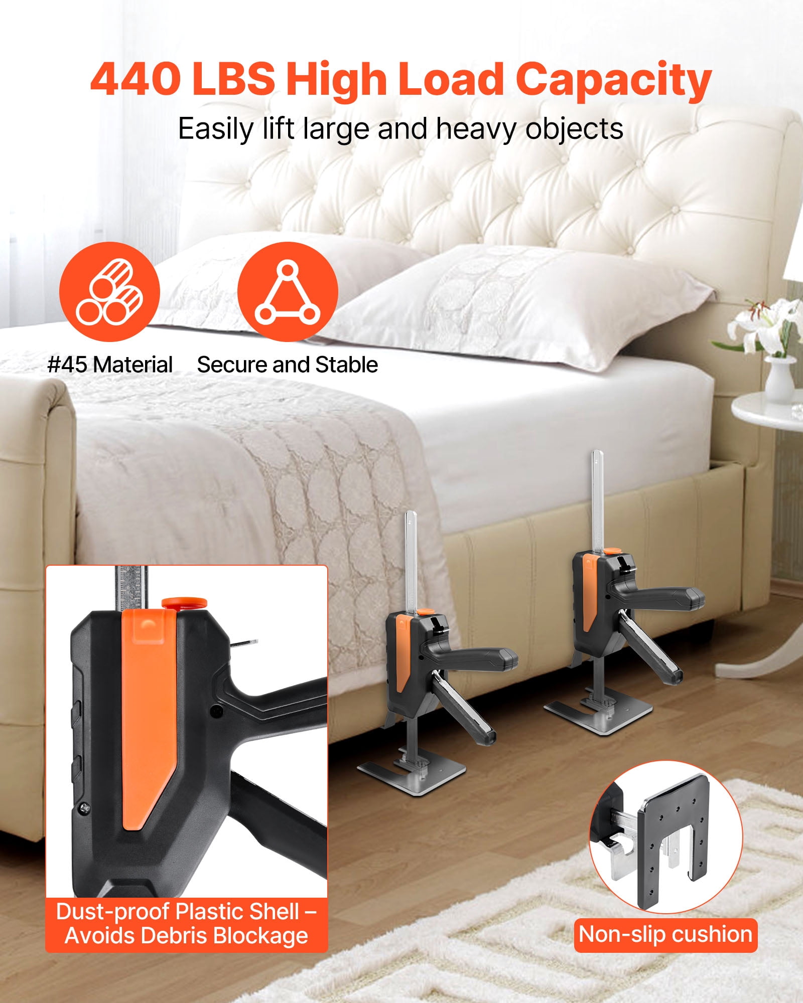 VEVOR Labor Saving Arm Jack, 2 PCS 440 lbs Bearing Capacity, Lifting up to 7.7", Metal Hand Lifting Jack Tool with Magnetic Level, 2 Adjustment Modes, for Door, Window, Furniture, Woodworking, Black