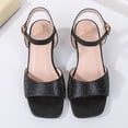 thumbnail image 7 of Qopobobo Girl Heels Girls High Heels Girls Sandals Ankle Strap Square Toe Low Heel Bow Flower Dress Shoes Black,4, 7 of 7