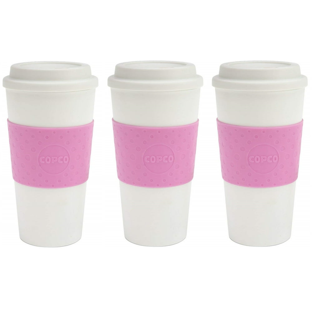 Copco Acadia Reusable BPA Free Plastic Coffee Travel Mug 16 Oz Pack Of 3, Bubble Gum Pink