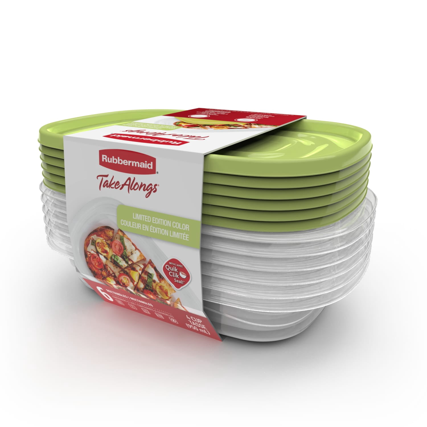 Rubbermaid TakeAlongs 4-Cup Rectangular Food Storage Containers, Special-Edition Sharp Lime, 6-Pack