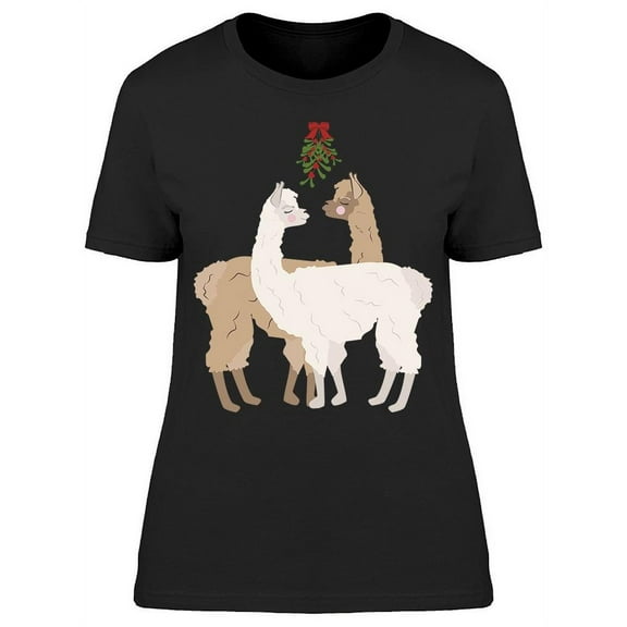 Llamas Under Mistletoe T-Shirt Women -Image by Shutterstock, Female x-Large