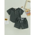 thumbnail image 2 of vera natura 2Pcs Baby Boy Summer Outfits, Short Sleeve Button Down Pocket Tops + Shorts Set Toddler Clothes, 2 of 8