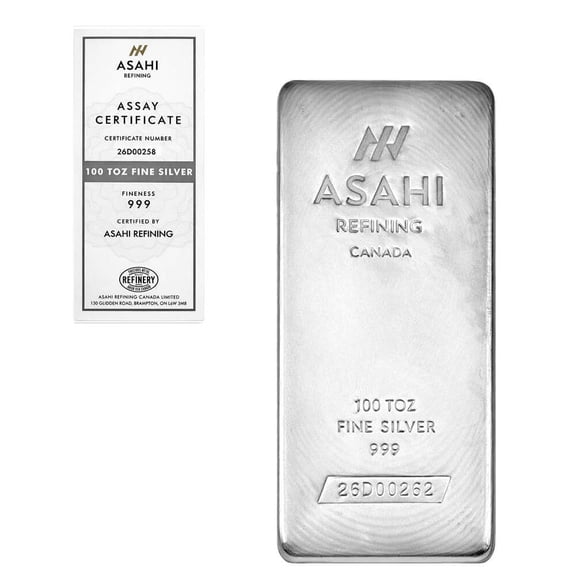 100 oz Asahi Silver Bar .999 Fine (Serialized)
