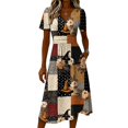 thumbnail image 4 of Halloween Dresses for Women Spider V Neck Witch Hat Cute Wrap Dress Bat Short Sleeve Casual Wedding Guest Dresses L, 4 of 5
