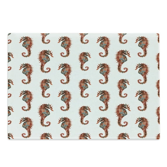 Animal Cutting Board, Watercolor Seahorse Pattern with Vibrant Effect Beauty of Nature Design, Decorative Tempered Glass Cutting and Serving Board, Large Size, Grey and Red, by Ambesonne