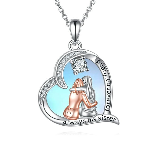 Sister Heart Pendant Necklace 925 Sterling Silver Sisters Friends Birthday Celebration Graduation Jewelry Gifts for Sister Women Friends
