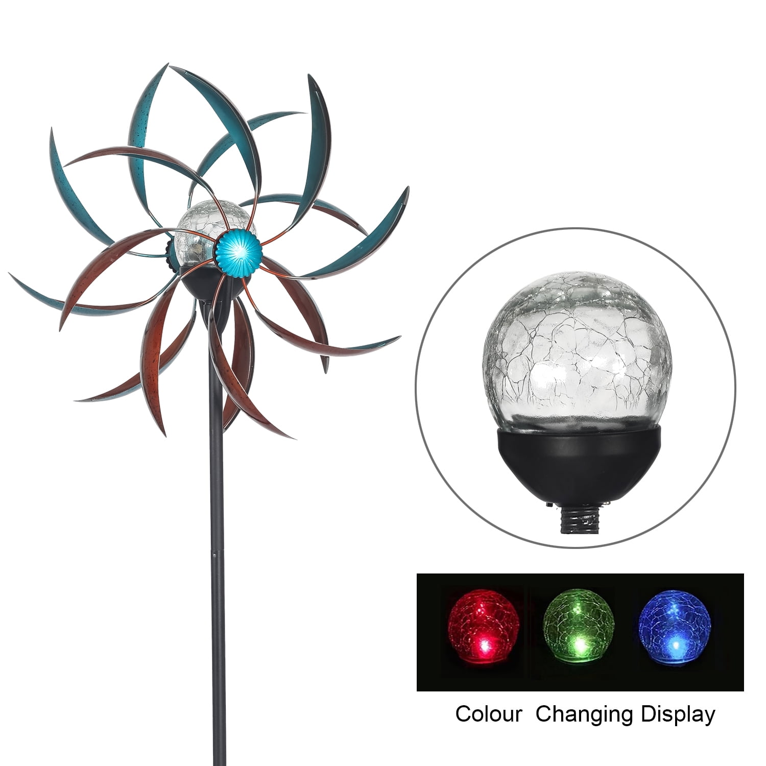 Joveco 360 Swivel Yard Garden Wind Spinners with Solar Lights,Outdoor