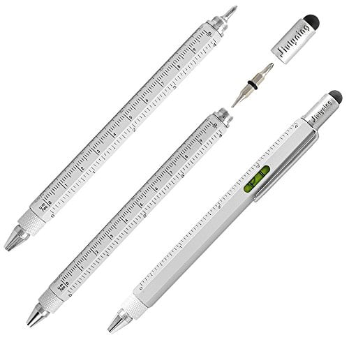 Super 6-in-1 Multifunction Pen Ruler Black Flat Head or Phillips Screwdriver Perfect Novelty Gift for Men Spirit Level Stylus Ballpoint Pen 