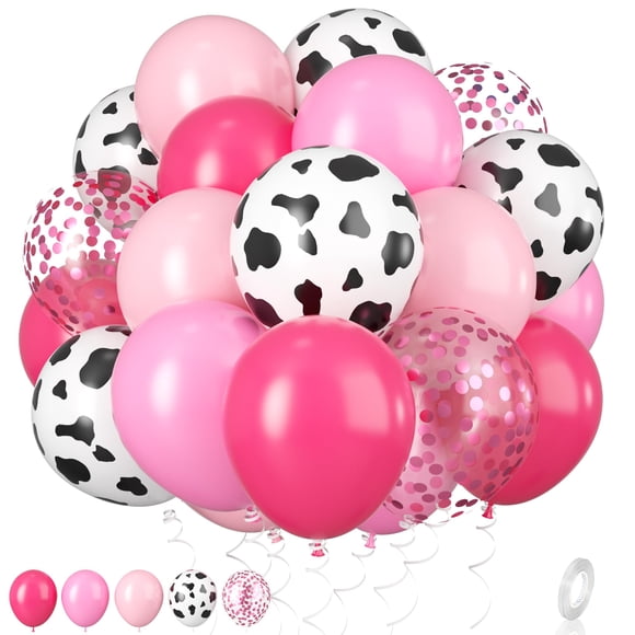 Globos de látex con estampado de vaca biapiana de 30 cm, color rosa, para fiesta