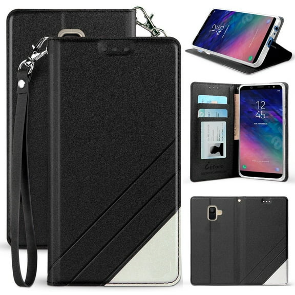 Case for Galaxy A6, New Infolio Wallet Credit Card Slot ID Cover, View Stand [with Wrist Strap Lanyard] for Samsung Galaxy A6 Phone (2018, SM-A600)