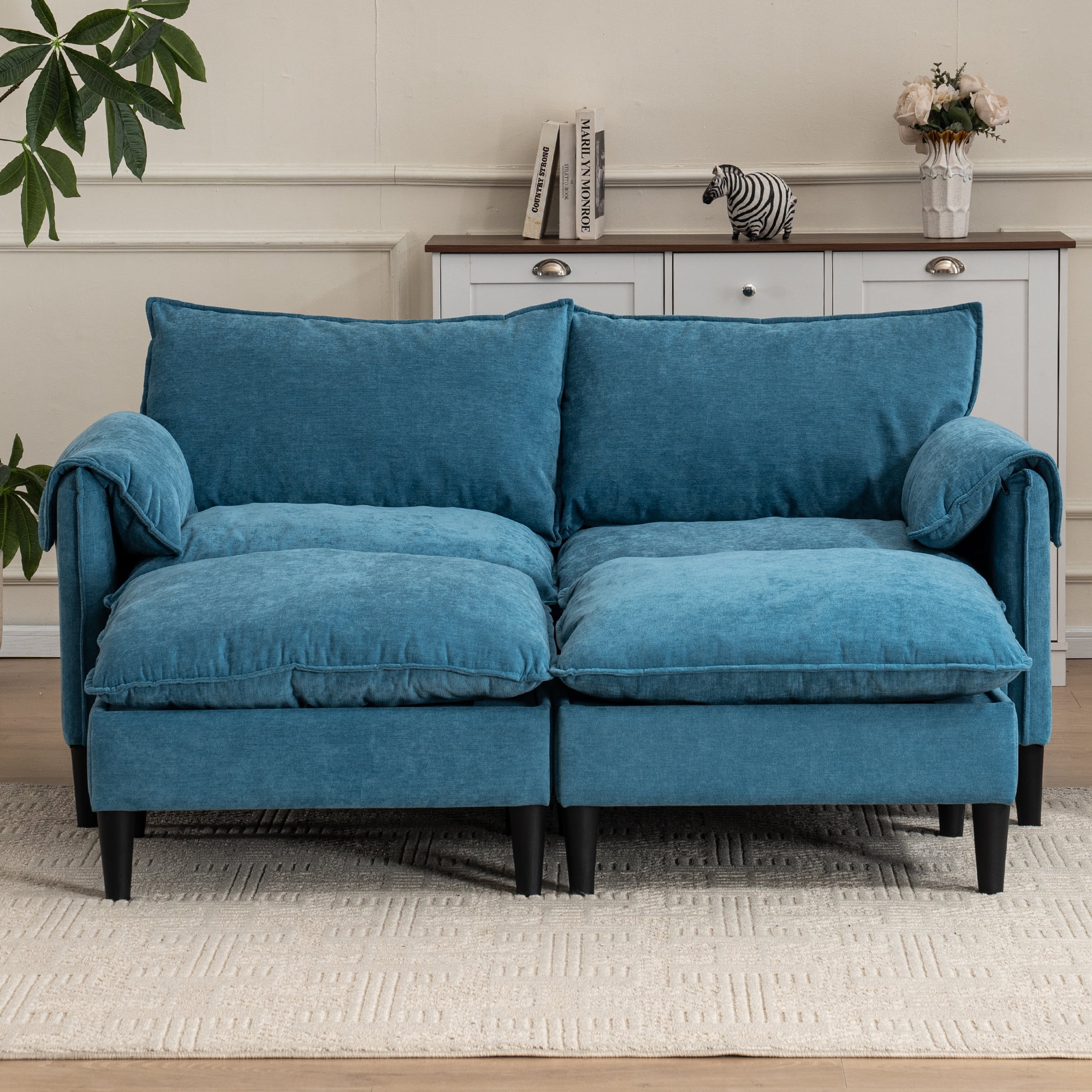 Convertible Combination Sofa U-Shaped Storage Sofa with Footstools , 2-Seater Futon for Living Room, Living Room/Bedroom/Office/Small Space