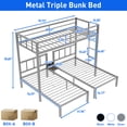thumbnail image 2 of Kacho Triple Bunk Bed, Metal Bunk Bed Frame for Twin over Twin over Twin Bunk Bed with Safety Full-Length Guardrails, for room Bedroom, Easy Assembly, No Box Spring Needed, Gray, 2 of 8