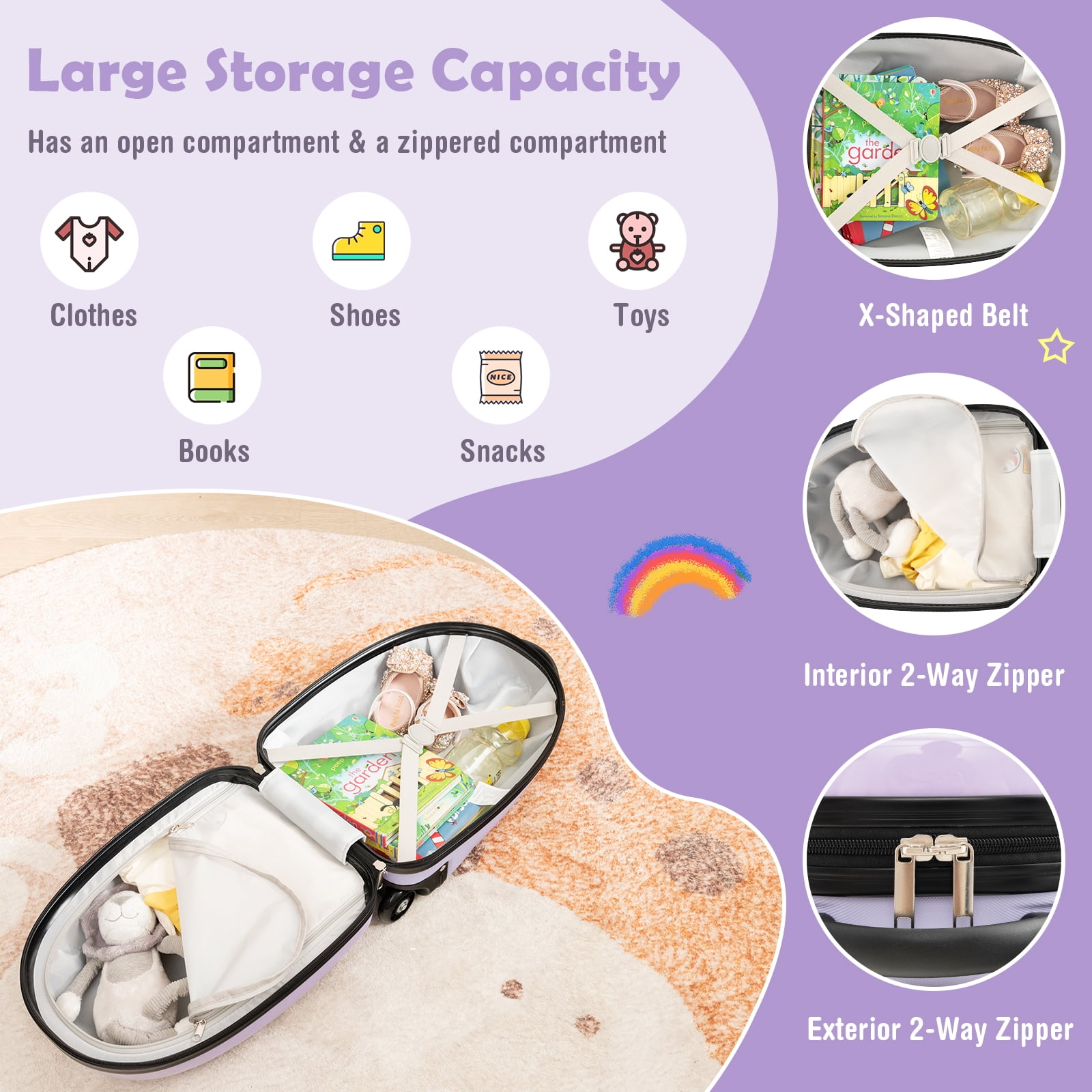 Infans 16" Kids Carry-On Luggage with Wheels w/ 2-Level Aluminum Handle Suitcase Purple