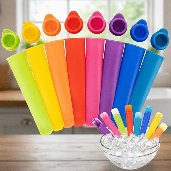 8-Piece Reusable Silicone Popsicle Molds with Lids, Leak-Proof Tubes for Homemade Ice Pops, Yogurt, and Healthy Family Snacks, BPA-Free Food Grade Freezer Molds
