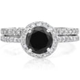 thumbnail image 3 of Pompeii 2 1/2 Ct Treated Black Diamond Halo Engagement Wedding Ring Set 14K White Gold, 3 of 6