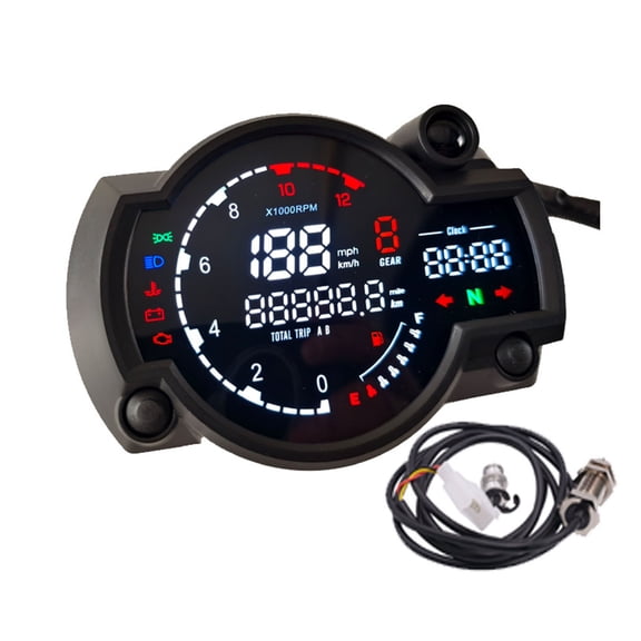1. 12V Motorcycle Digital Speedometer with ABS Housing, Gauge & LCD Display