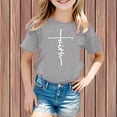 thumbnail image 2 of Curuila Kids Girls Tops Short Sleeve Crew Neck Tee With Letter Print For Outdoor Activities Comfortable Casual Summer Shirts Grey Size 10-11 Years, 2 of 4